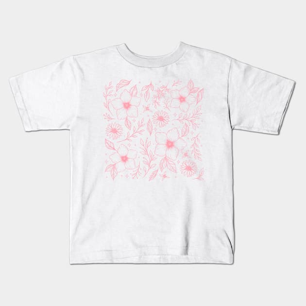 Floral Pattern - Pink Kids T-Shirt by Episodic Drawing